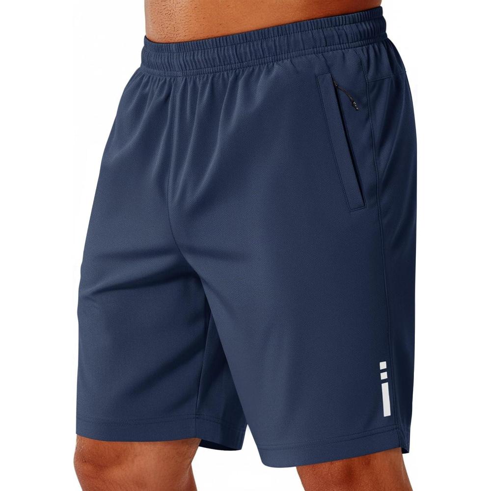 imageCOOFANDY Mens Athletic Running Shorts 9 Lightweight Quick Dry Drawstring Mesh Gym Shorts with Zipper PocketsNavy Blue
