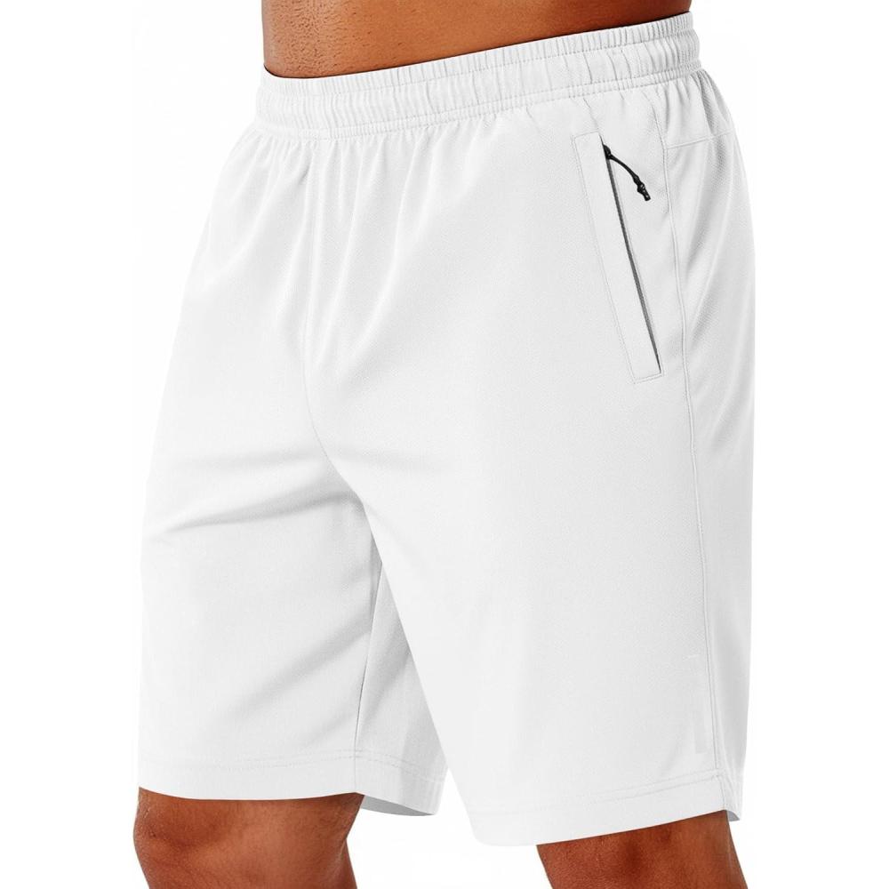 imageCOOFANDY Mens Athletic Running Shorts 9 Lightweight Quick Dry Drawstring Mesh Gym Shorts with Zipper PocketsWhite