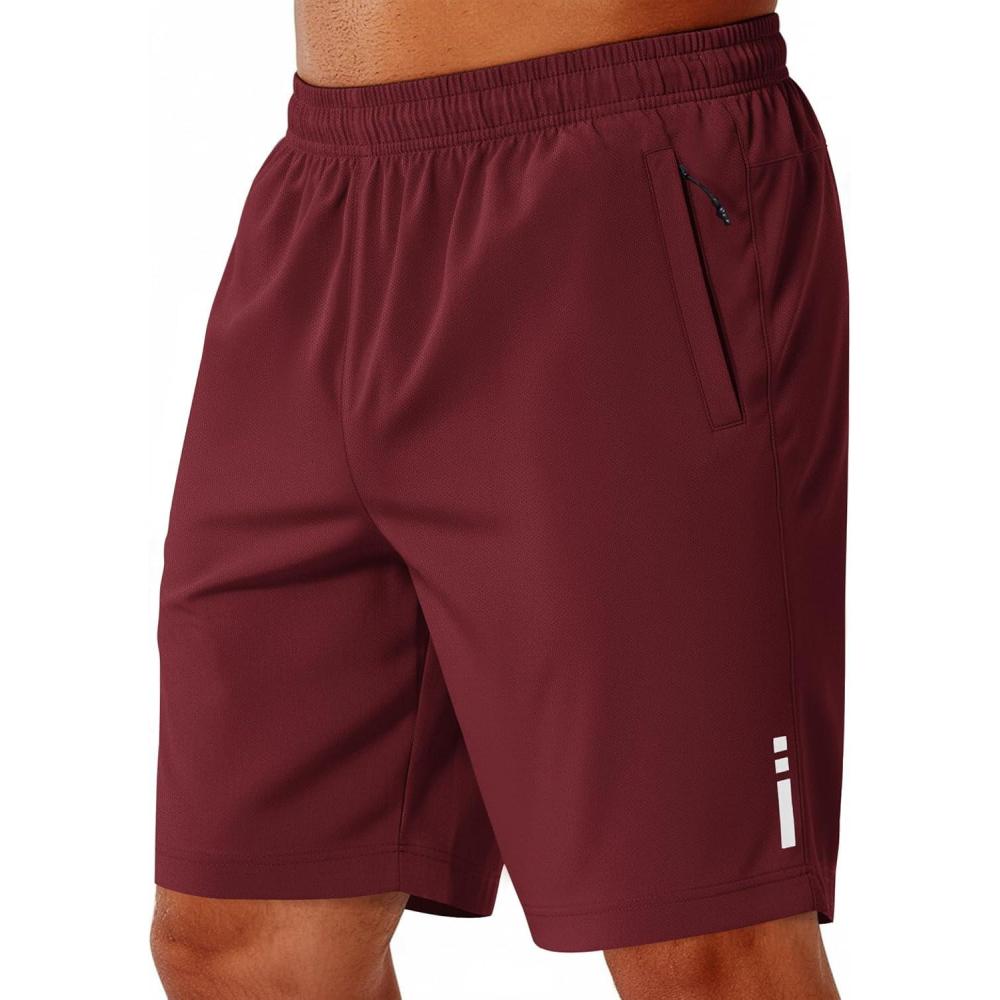 imageCOOFANDY Mens Athletic Running Shorts 9 Lightweight Quick Dry Drawstring Mesh Gym Shorts with Zipper PocketsWine Red