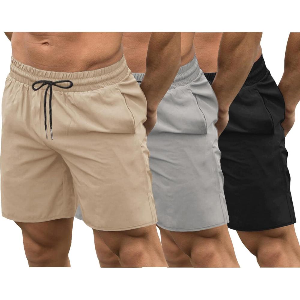 imageCOOFANDY Mens Athletic Shorts 7 Inch Quick Dry Stretch Lightweight Gym Workout Shorts with PocketsBlackLight GreyKhaki