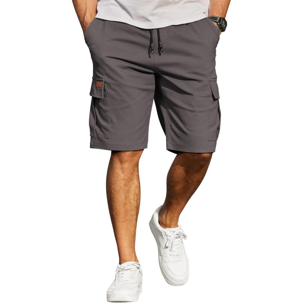 imageCOOFANDY Mens Casual Cargo Shorts 10 Drawstring Elastic Waist Shorts Summer Cotton Chino Work Shorts with 6 PocketsDark Grey