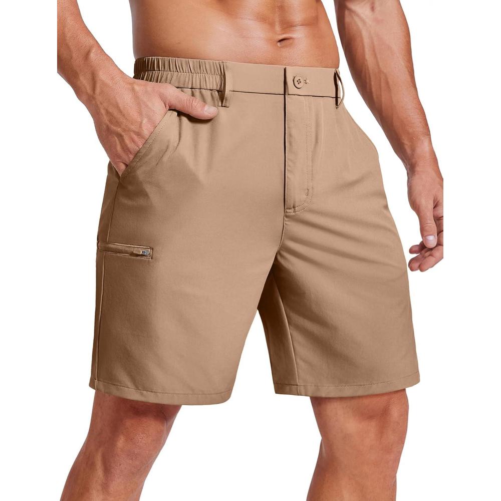 imageCOOFANDY Mens Casual Golf Shorts 79 Lightweight Stretch QuickDry Shorts for Hiking Work with 4 PocketsKhaki