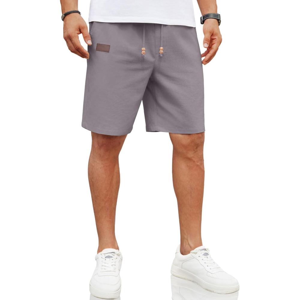 imageCOOFANDY Mens Casual Linen Shorts Elastic Waist Drawstring Loose Fit Summer Beach Vacation Shorts with PocketsMedium Grey