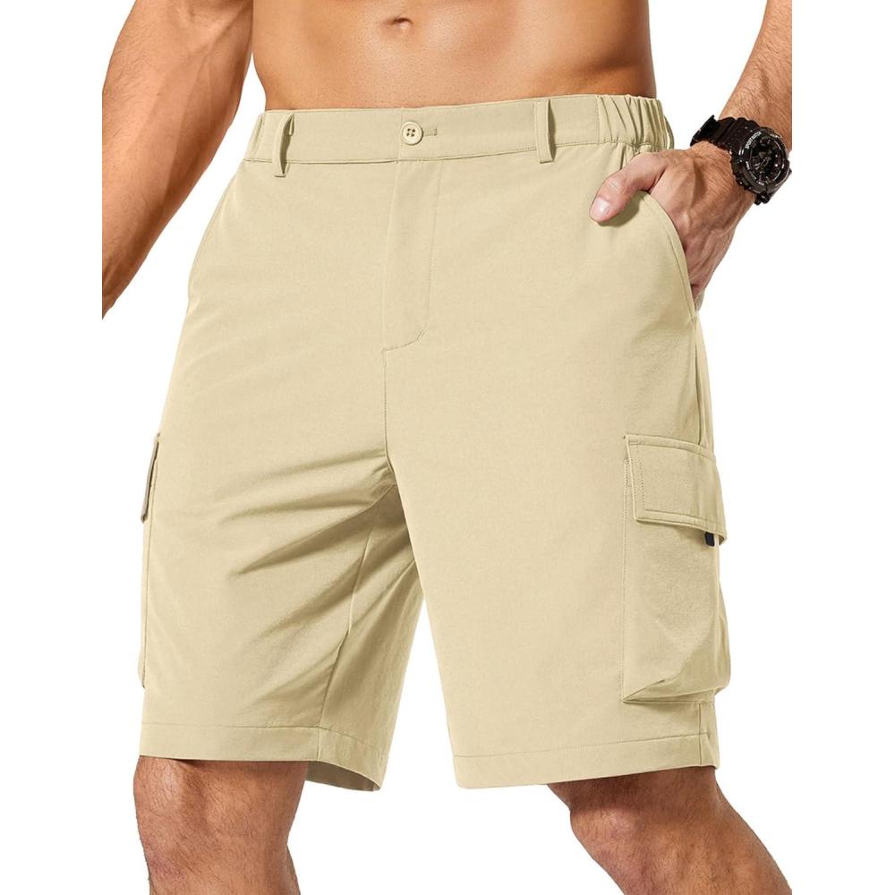 imageCOOFANDY Mens Casual Shorts 9 Lightweight Cargo Shorts for Golf Hiking Work Fishing with 5 PocketsButter Yellow