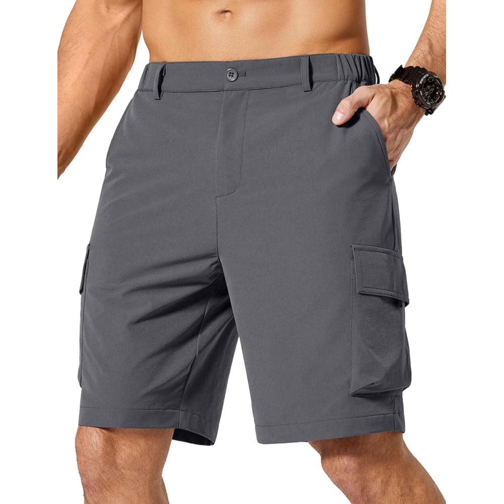 imageCOOFANDY Mens Casual Shorts 9 Lightweight Cargo Shorts for Golf Hiking Work Fishing with 5 PocketsDark Gray