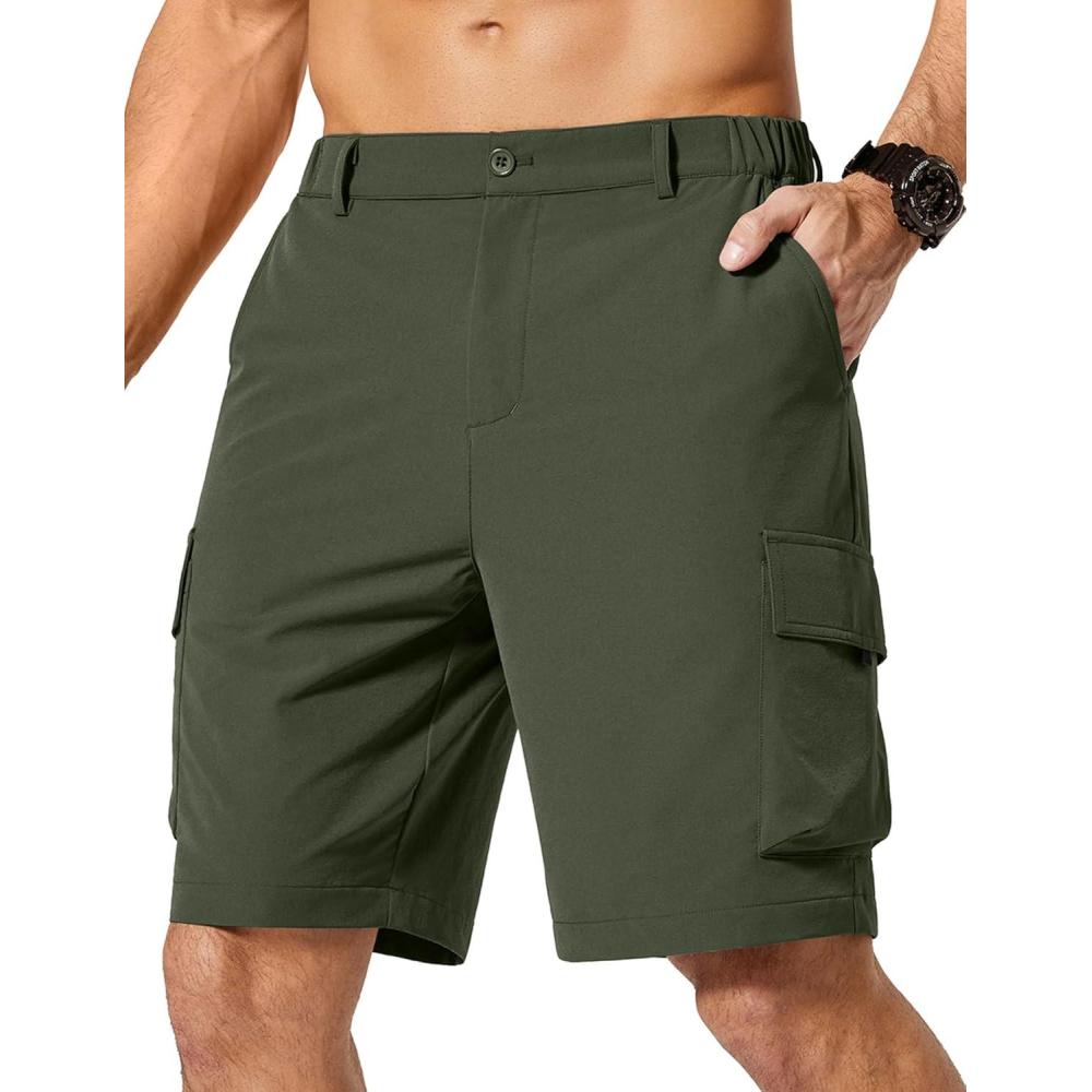 imageCOOFANDY Mens Casual Shorts 9 Lightweight Cargo Shorts for Golf Hiking Work Fishing with 5 PocketsOlive Green