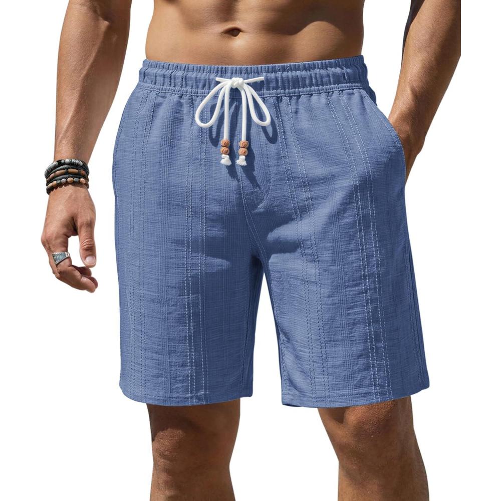 imageCOOFANDY Mens Casual Shorts 9 Summer Beach Shorts Drawstring Elastic Waist Shorts with PocketsBlue