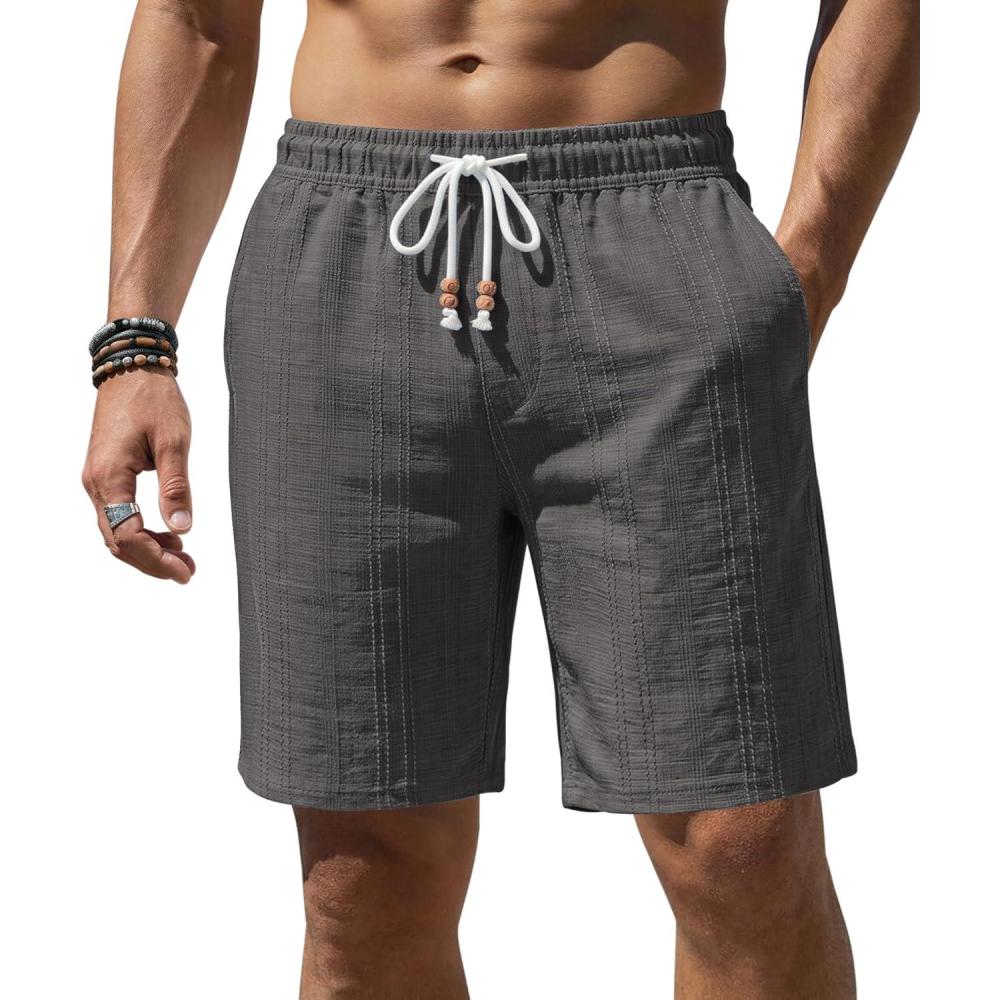 imageCOOFANDY Mens Casual Shorts 9 Summer Beach Shorts Drawstring Elastic Waist Shorts with PocketsDark Gray