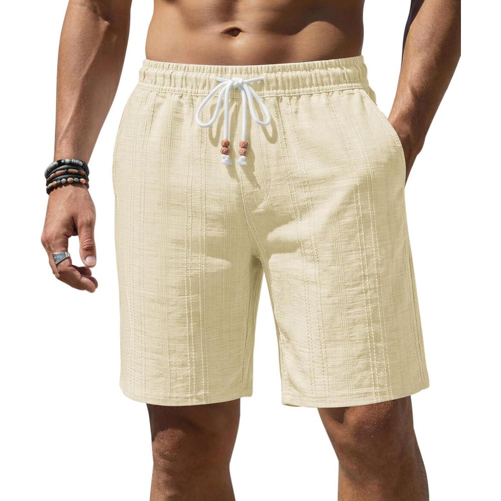 imageCOOFANDY Mens Casual Shorts 9 Summer Beach Shorts Drawstring Elastic Waist Shorts with PocketsKhaki