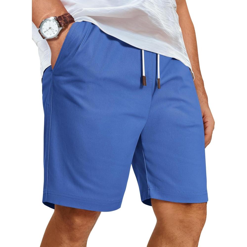 imageCOOFANDY Mens Casual Shorts Cotton Elastic Waist Shorts Drawstring Summer Beach ShortsBlue