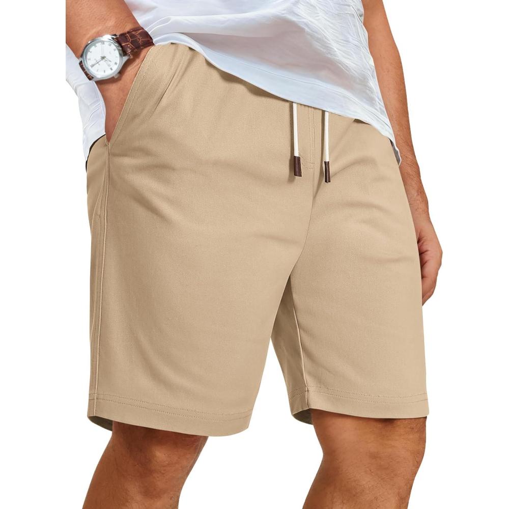 imageCOOFANDY Mens Casual Shorts Cotton Elastic Waist Shorts Drawstring Summer Beach ShortsDark Khaki