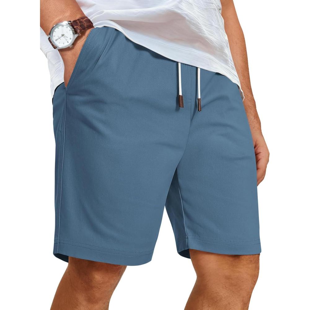 imageCOOFANDY Mens Casual Shorts Cotton Elastic Waist Shorts Drawstring Summer Beach ShortsDenim Blue