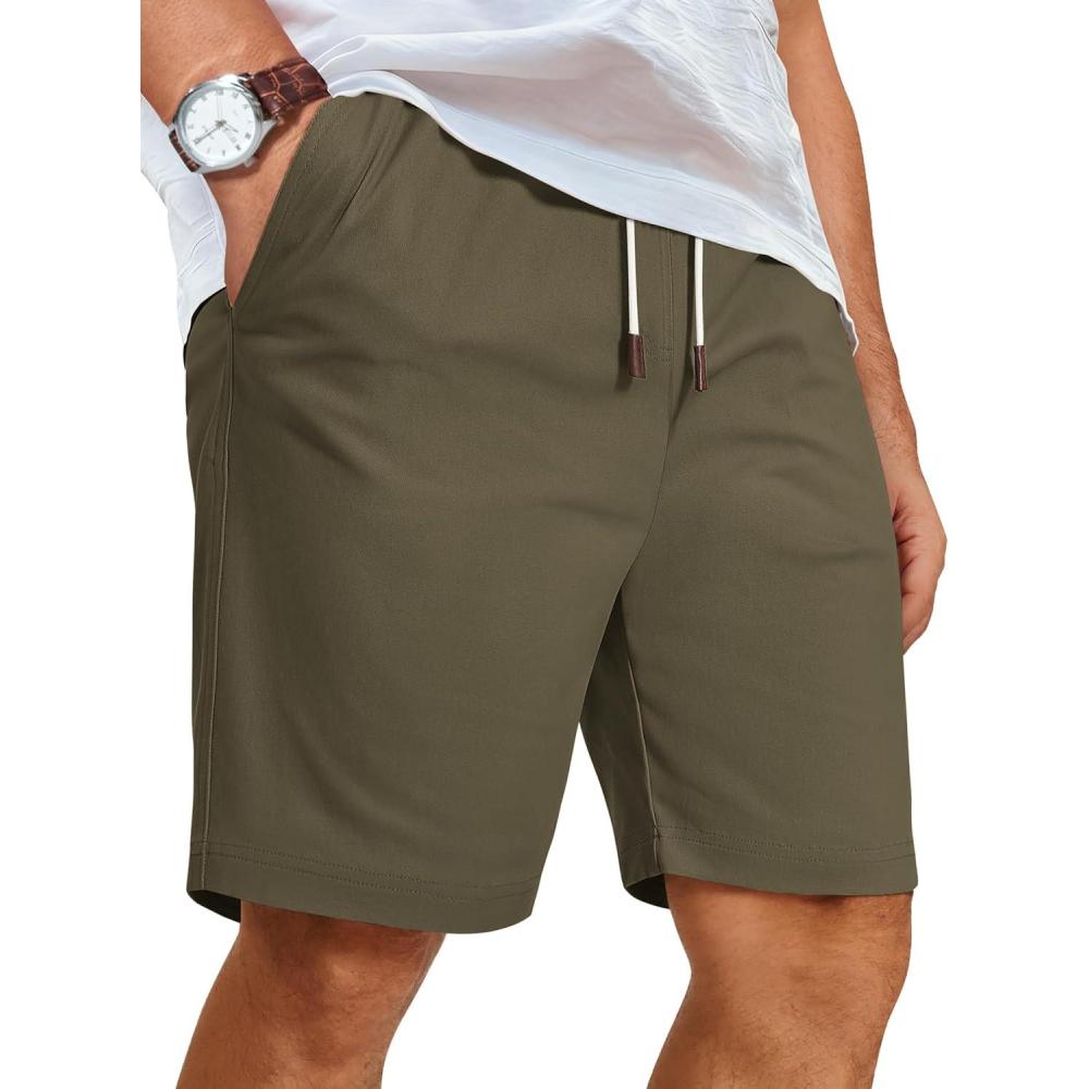 imageCOOFANDY Mens Casual Shorts Cotton Elastic Waist Shorts Drawstring Summer Beach ShortsOlive Green
