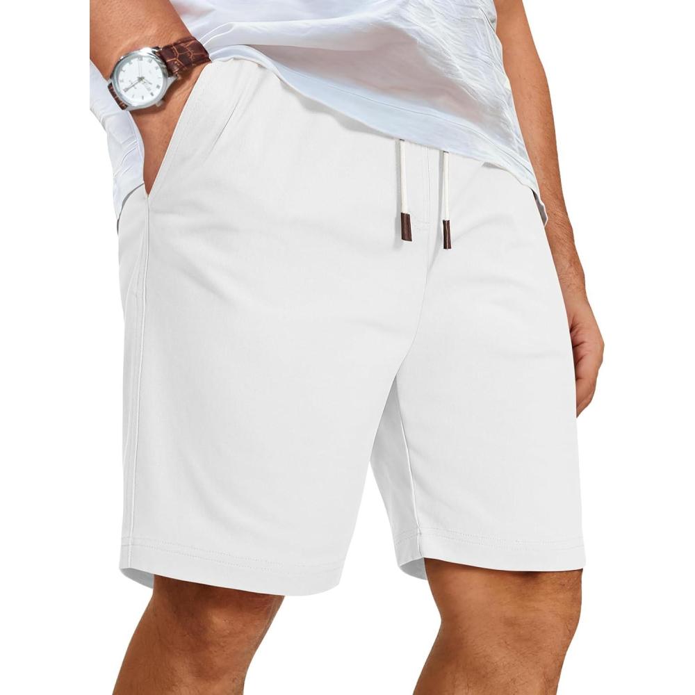 imageCOOFANDY Mens Casual Shorts Cotton Elastic Waist Shorts Drawstring Summer Beach ShortsWhite