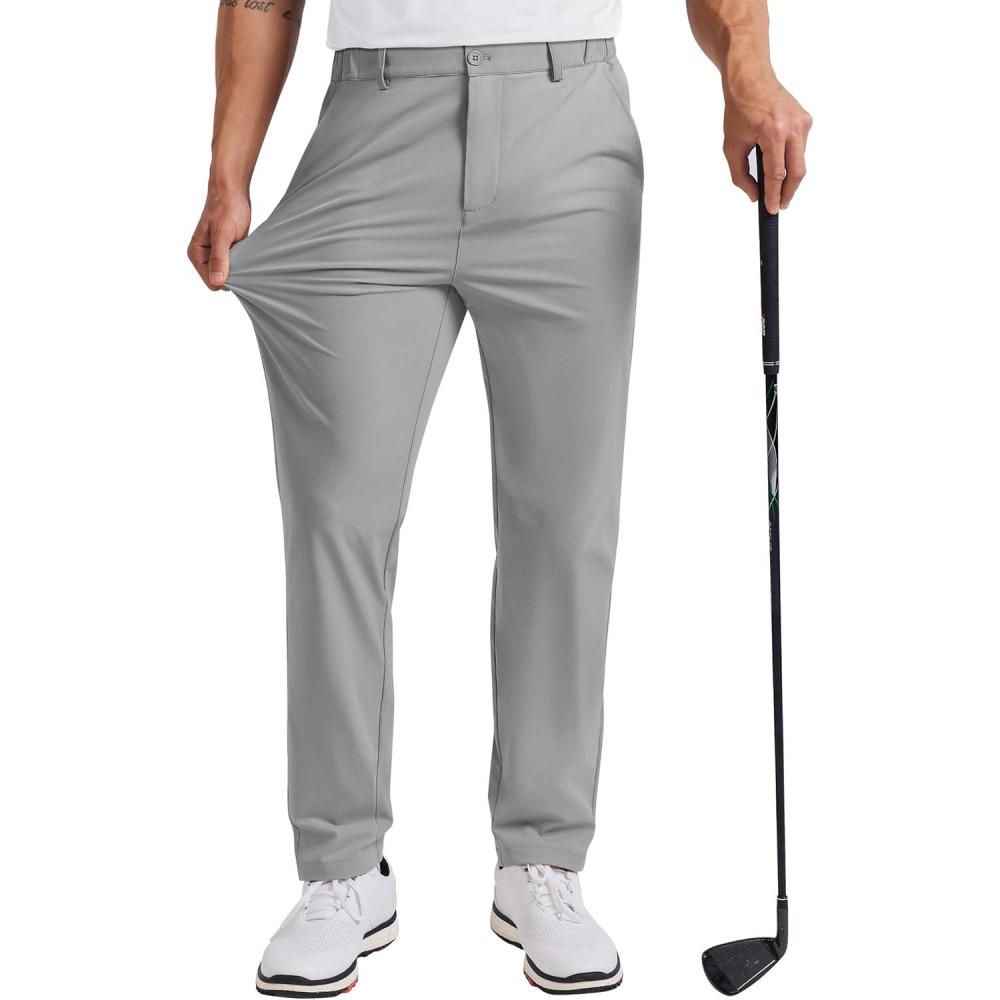 imageCOOFANDY Mens Golf Pants 303234 Stretch Work Dress Pants Lightweight Quick Dry Comfy Trousers with 4 PocketsLight Gray