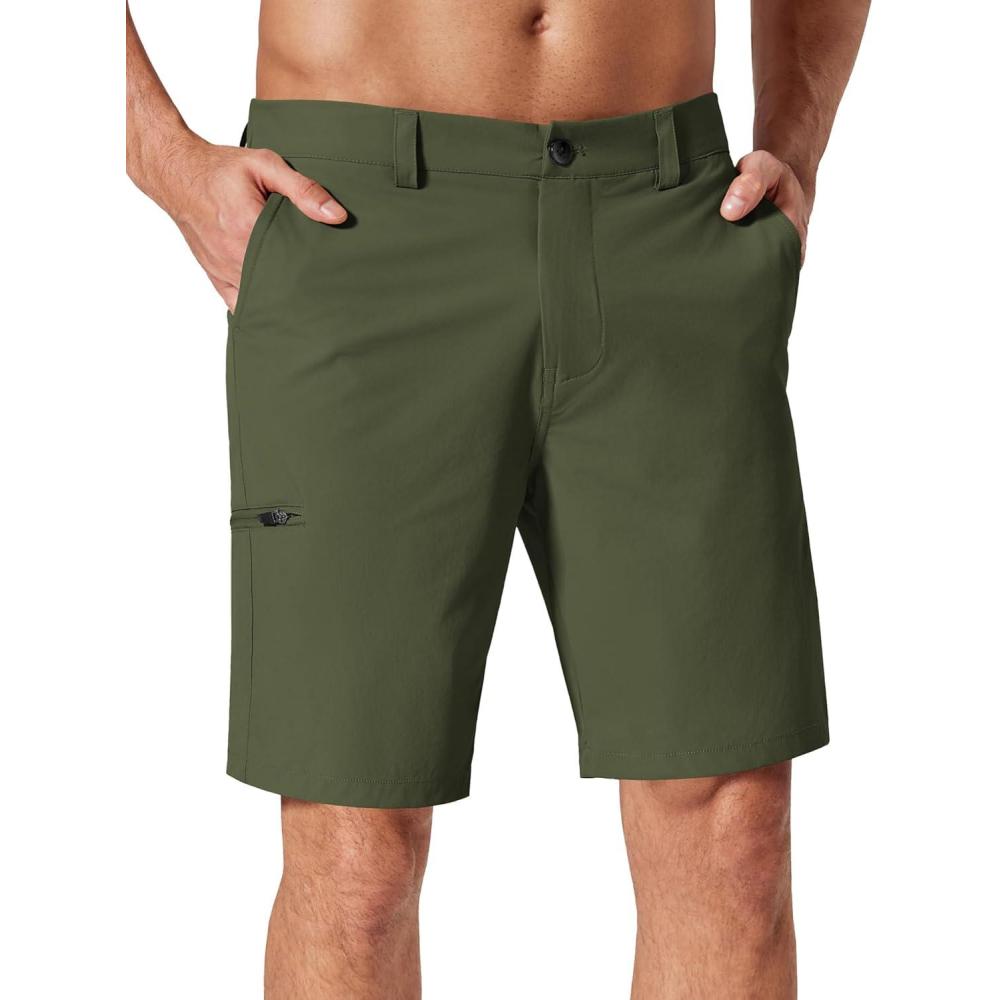 imageCOOFANDY Mens Golf Shorts 9 Quick Dry Stretch Dress Shorts with 6 Pockets Lightweight Casual Hiking ShortsArmy Green