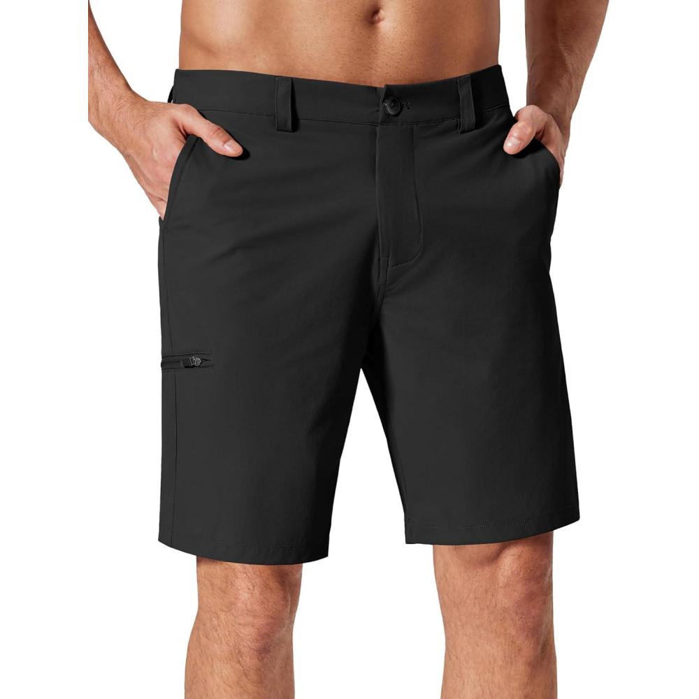 imageCOOFANDY Mens Golf Shorts 9 Quick Dry Stretch Dress Shorts with 6 Pockets Lightweight Casual Hiking ShortsBlack