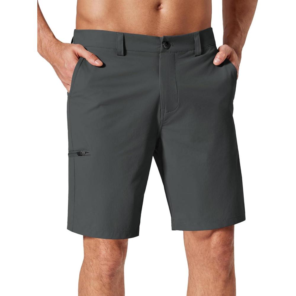 imageCOOFANDY Mens Golf Shorts 9 Quick Dry Stretch Dress Shorts with 6 Pockets Lightweight Casual Hiking ShortsDark Grey