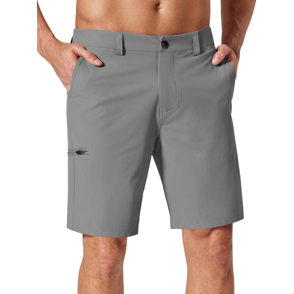 imageCOOFANDY Mens Golf Shorts 9 Quick Dry Stretch Dress Shorts with 6 Pockets Lightweight Casual Hiking ShortsGrey