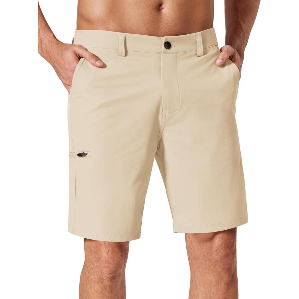 imageCOOFANDY Mens Golf Shorts 9 Quick Dry Stretch Dress Shorts with 6 Pockets Lightweight Casual Hiking ShortsMoon Grey