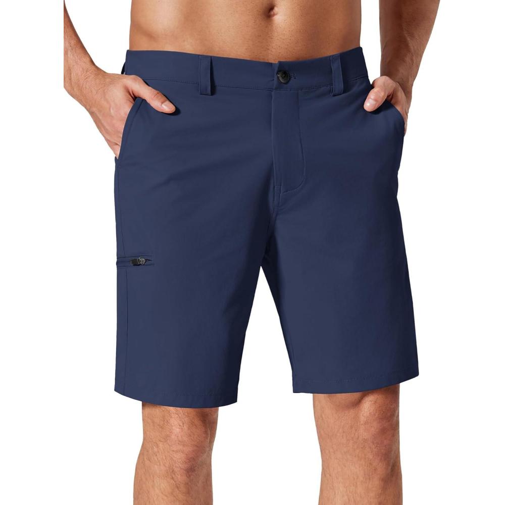 imageCOOFANDY Mens Golf Shorts 9 Quick Dry Stretch Dress Shorts with 6 Pockets Lightweight Casual Hiking ShortsNavy Blue