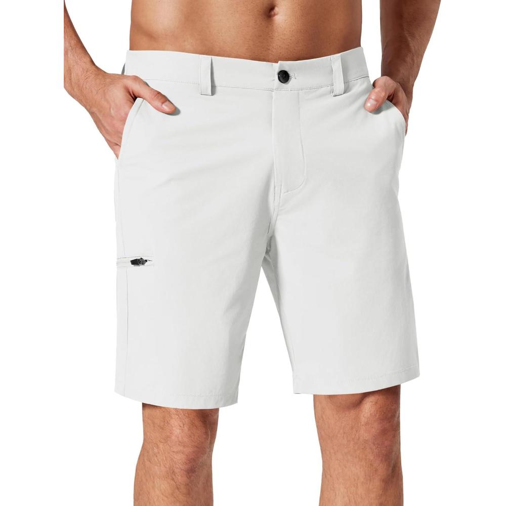 imageCOOFANDY Mens Golf Shorts 9 Quick Dry Stretch Dress Shorts with 6 Pockets Lightweight Casual Hiking ShortsWhite