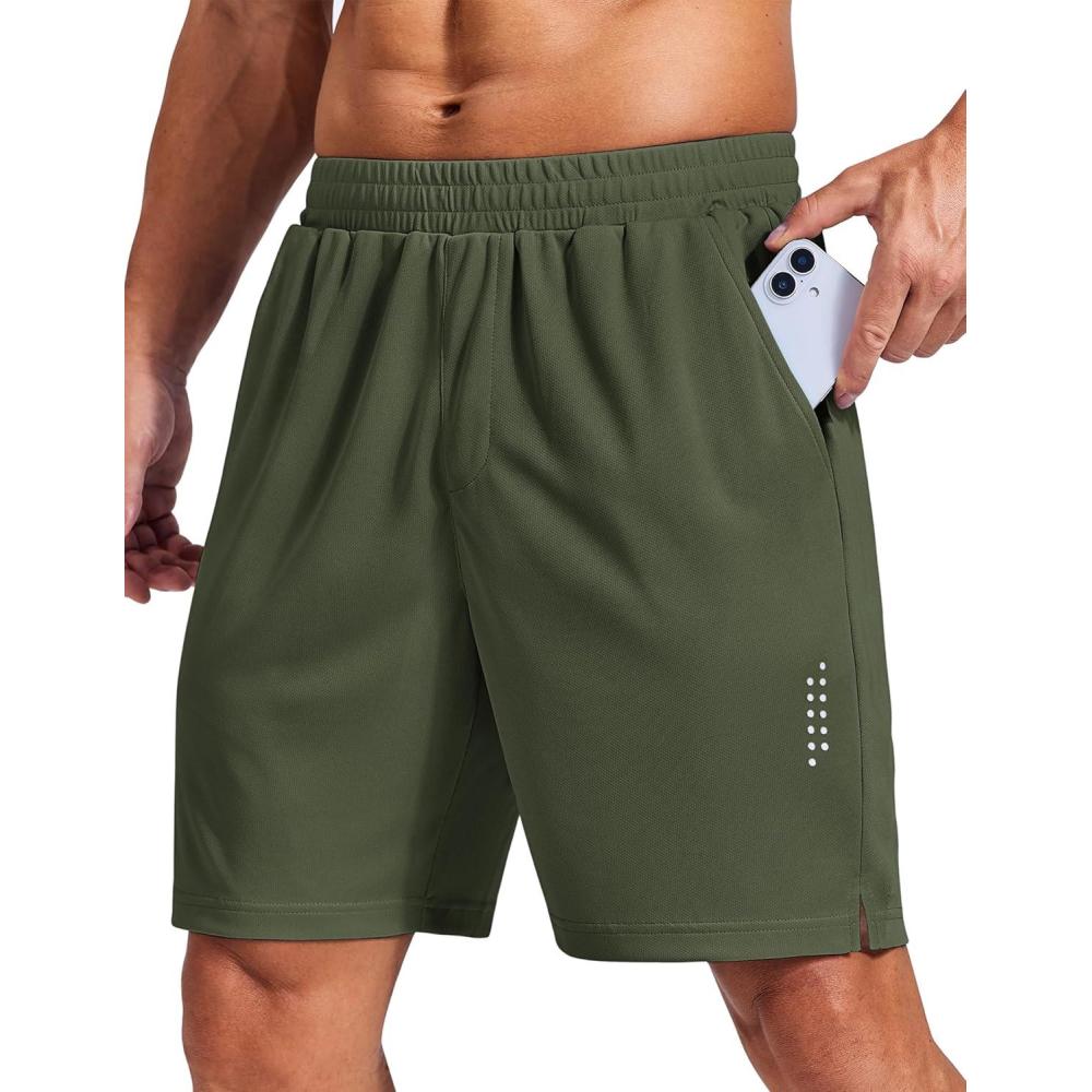 imageCOOFANDY Mens Gym Athletic Shorts with Zipper Pockets Quick Dry 7 Workout Running Training ShortsArmy Green