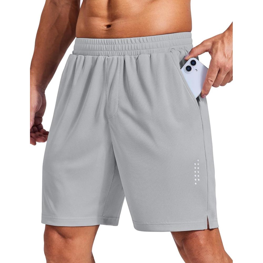 imageCOOFANDY Mens Gym Athletic Shorts with Zipper Pockets Quick Dry 7 Workout Running Training ShortsLight Gray