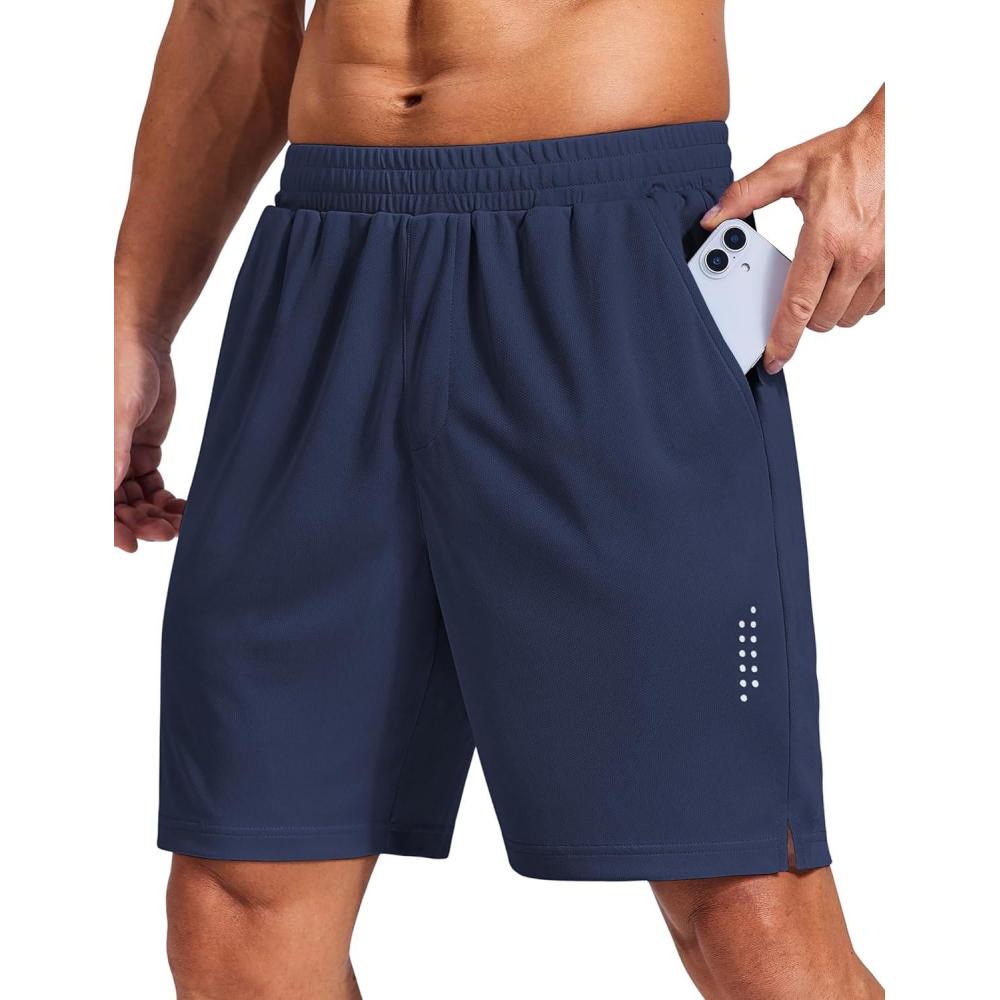 imageCOOFANDY Mens Gym Athletic Shorts with Zipper Pockets Quick Dry 7 Workout Running Training ShortsNavy Blue