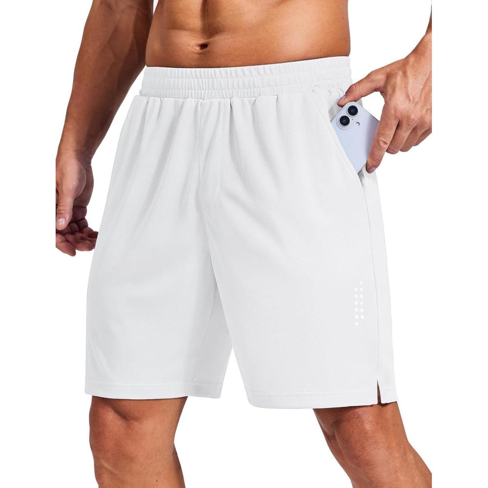 imageCOOFANDY Mens Gym Athletic Shorts with Zipper Pockets Quick Dry 7 Workout Running Training ShortsWhite