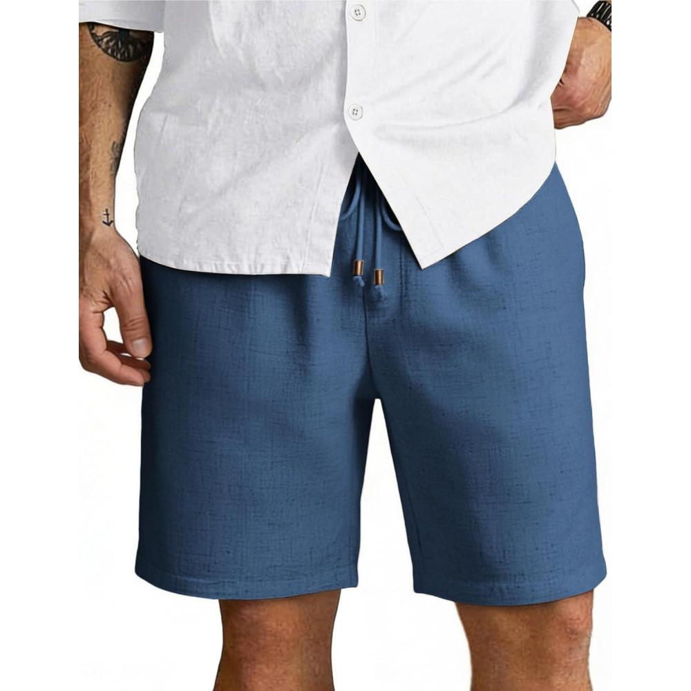imageCOOFANDY Mens Linen Shorts 9 Casual Summer Beach Shorts Elastic Waist Drawstring Vacation Short with PocketsDark Blue