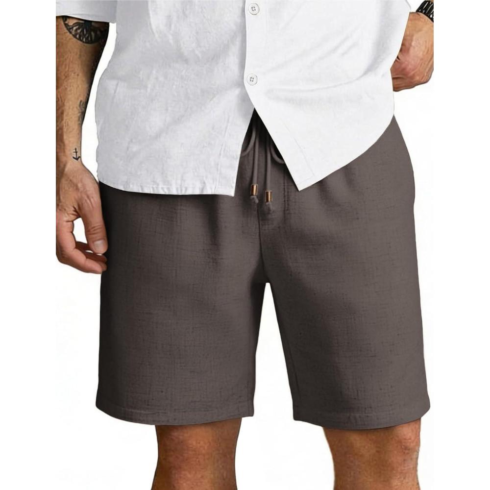 imageCOOFANDY Mens Linen Shorts 9 Casual Summer Beach Shorts Elastic Waist Drawstring Vacation Short with PocketsDark Gray