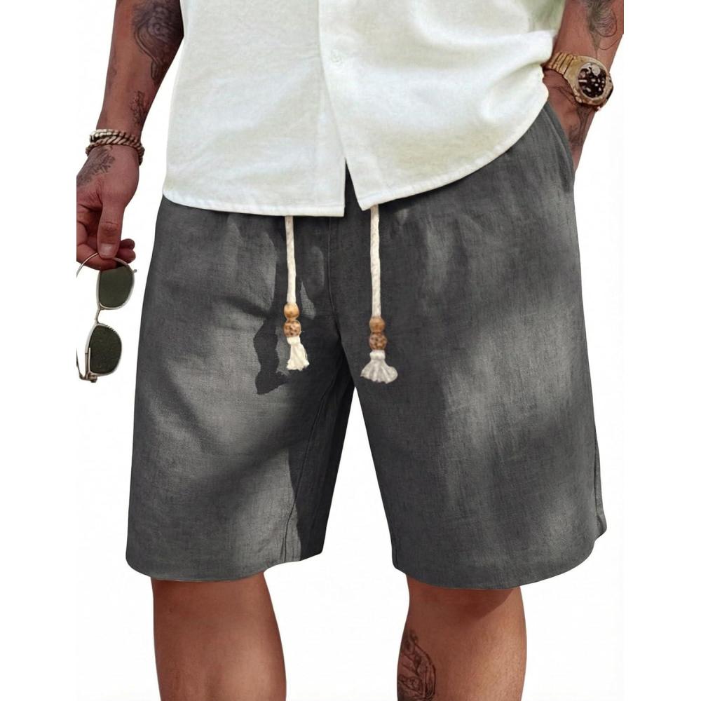 imageCOOFANDY Mens Linen Shorts Casual 9 7 Elastic Waist Drawstring Summer Beach ShortsDark Grey