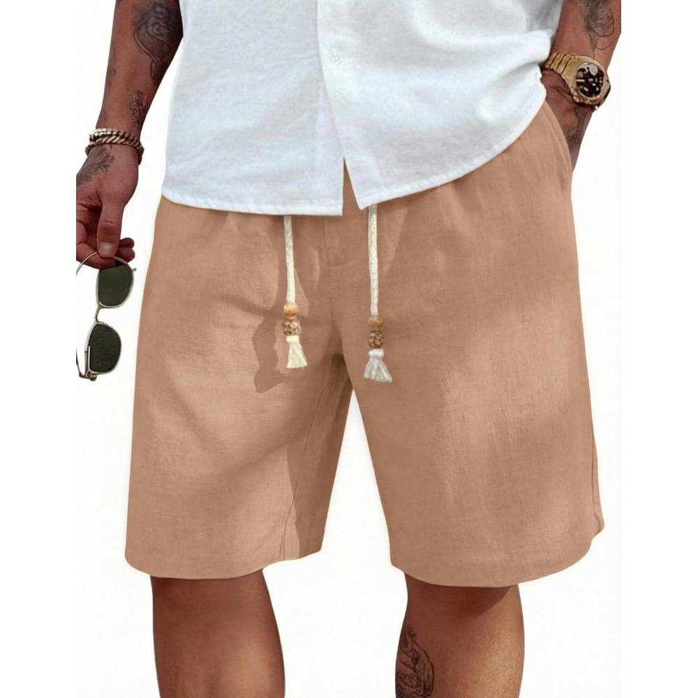 imageCOOFANDY Mens Linen Shorts Casual 9 7 Elastic Waist Drawstring Summer Beach ShortsLight Tan