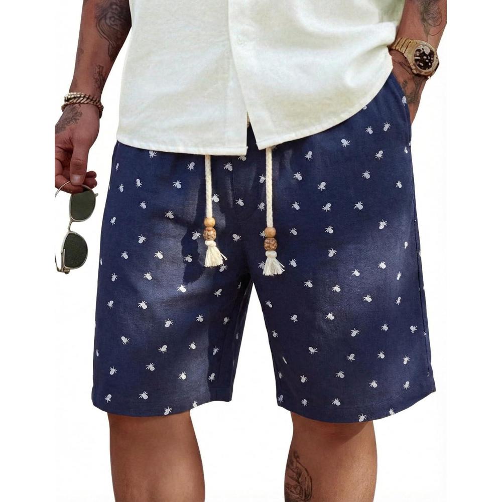 imageCOOFANDY Mens Linen Shorts Casual 9 7 Elastic Waist Drawstring Summer Beach ShortsNavy Pineapple