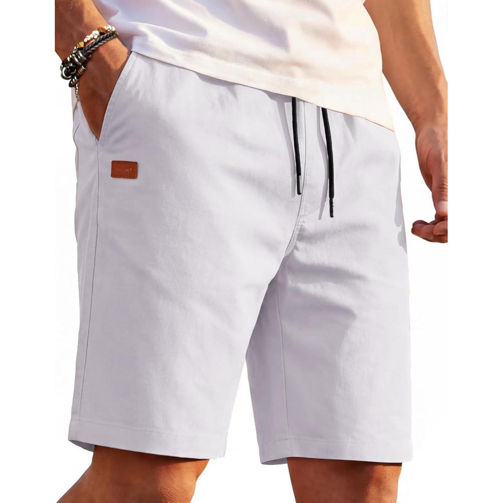 imageCOOFANDY Mens Shorts Casual Lightweight Chino Dress Summer Drawstring Elastic Athletic Walking Shorts White