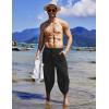 COOFANDY Mens Casual Pants Linen Capri Harem Pants Loose Fit Baggy Pants Lightweight Beach Yoga Trousers(Black)