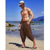 COOFANDY Mens Casual Pants Linen Capri Harem Pants Loose Fit Baggy Pants Lightweight Beach Yoga Trousers(Coffee)