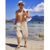 COOFANDY Mens Casual Pants Linen Capri Harem Pants Loose Fit Baggy Pants Lightweight Beach Yoga Trousers(Khaki)