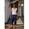 COOFANDY Mens Casual Pants Linen Capri Harem Pants Loose Fit Baggy Pants Lightweight Beach Yoga Trousers(Navy Blue)