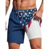 COOFANDY 2 in 1 Mens Swim Trunks 7 Inch Quick Dry Board Shorts Beach Swim Shorts Bathing Suit with Compression Liner(Navy National Flag)