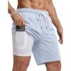 COOFANDY Mens Swim Trunks with Compression Liner Quick Dry 7 Inch Bathing Suit Beach Short with Zipper Pockets(Blue Stripe)