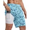COOFANDY Mens Swim Trunks with Compression Liner Quick Dry 7 Inch Bathing Suit Beach Short with Zipper Pockets(Ocean Whale)