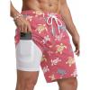 COOFANDY Mens Swim Trunks with Compression Liner Quick Dry 7 Inch Bathing Suit Beach Short with Zipper Pockets(Pastel Turtles)