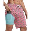 COOFANDY Mens Swim Trunks with Compression Liner Quick Dry 7 Inch Bathing Suit Beach Short with Zipper Pockets(Pink Pineapple)