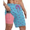 COOFANDY Mens Swim Trunks with Compression Liner Quick Dry 7 Inch Bathing Suit Beach Short with Zipper Pockets(Pink Shark)