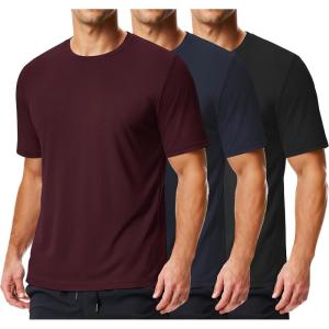 COOFANDY 3 Pack Men’s Athletic T-Shirts Short Sleeve – Quick Dry Moisture Wicking Workout Shirts for Running, Gym, Casual(A-black/Midnight Blue/Wine Red-3 Pack)