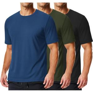 COOFANDY 3 Pack Men’s Athletic T-Shirts Short Sleeve – Quick Dry Moisture Wicking Workout Shirts for Running, Gym, Casual(A-black/Navy Blue/Army Green-3 Pack)