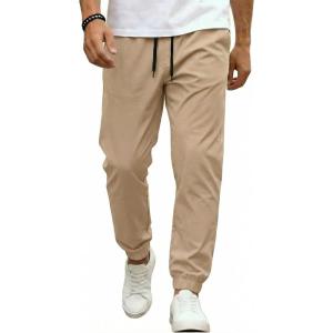 COOFANDY Men Casual Joggers Pants Cotton Cargo Elastic Waist Chino Pants Twill Hiking Outdoor Sweatpants(Liggt Khaki)