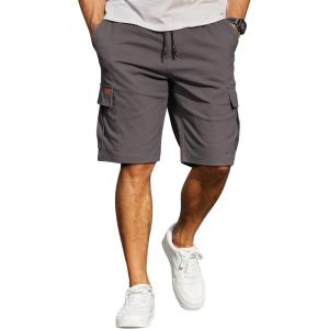 COOFANDY Men’s Casual Cargo Shorts 10″ Drawstring Elastic Waist Shorts Summer Cotton Chino Work Shorts with 6 Pockets(Dark Grey)